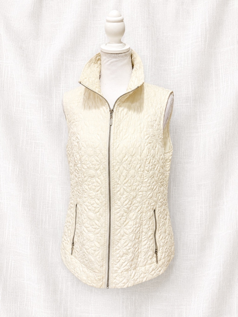 Christopher & Banks Quilted Zip Vest - Cream